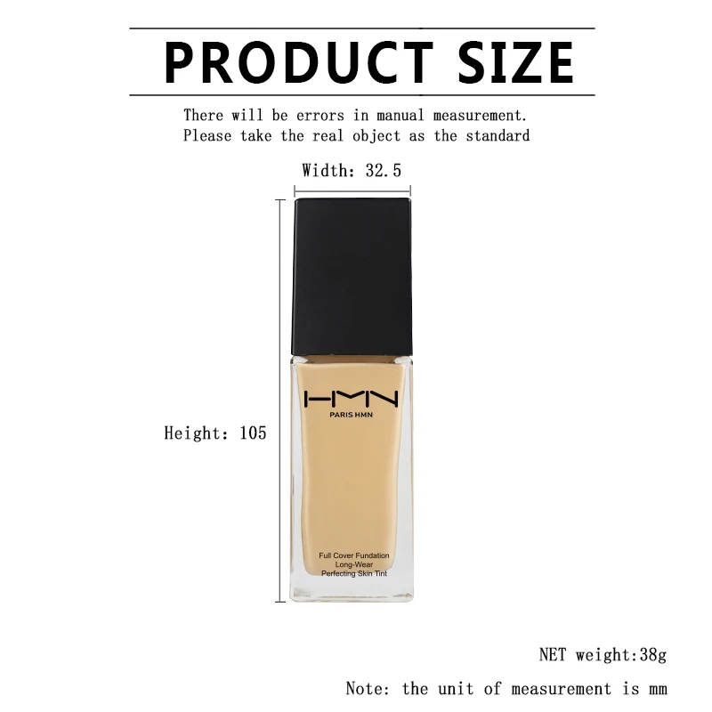 HMN Professional Liquid Foundation Concealer Cosmetics Sunscreen Long Lasting Full Coverage Liquid Foundation Makeup