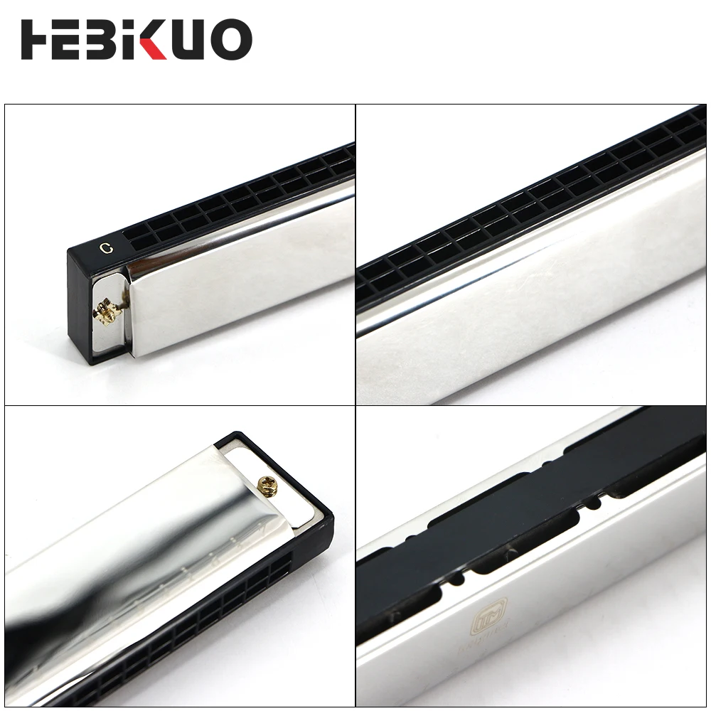 KQ24 Professional Harmonica Music Instrument Stainless Steel Mouth Organ 24 Holes Blues Harmonica For Beginners With Case