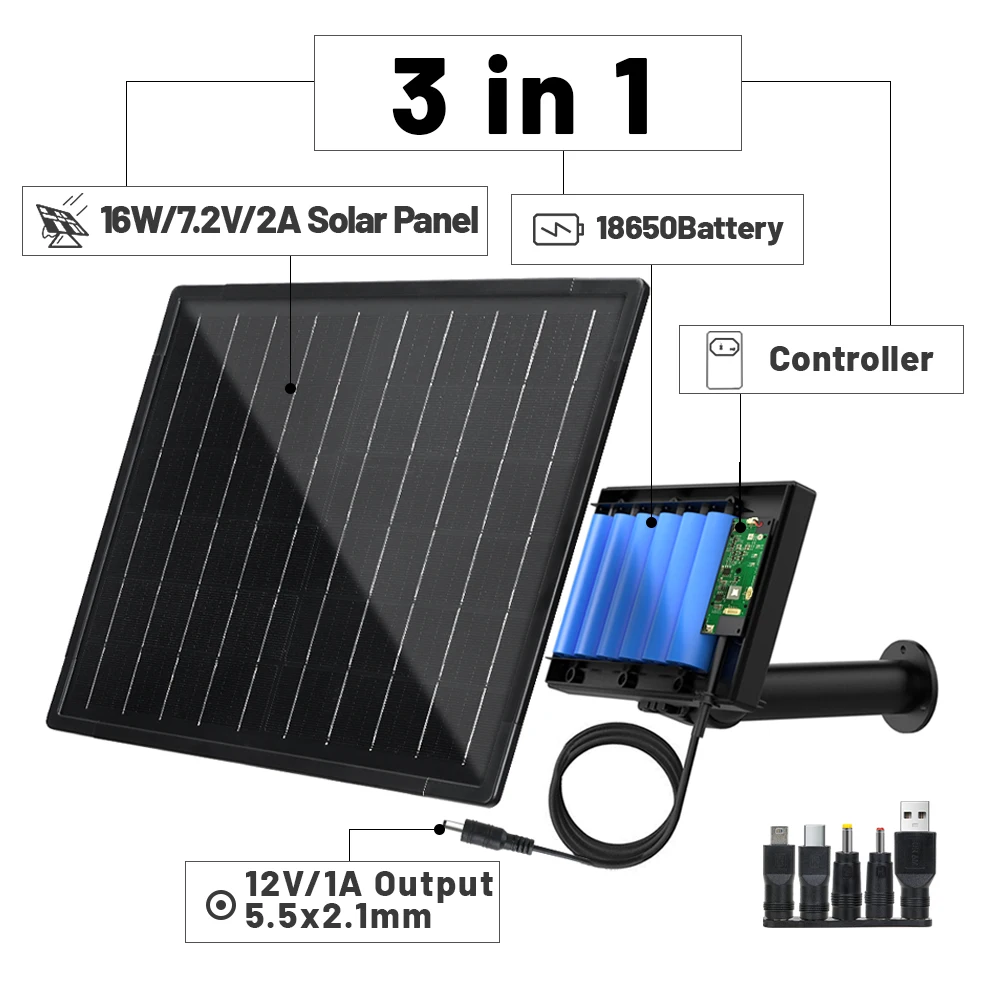 16W solar battery panel charger DC12V/1A power bank with 9000 18000mah battery IP66 waterproof for outdoor hunting trail camera