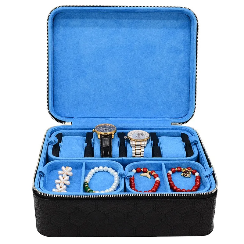 Black leather watch storage box watch accessories packaging box with pillow bracelet storage box