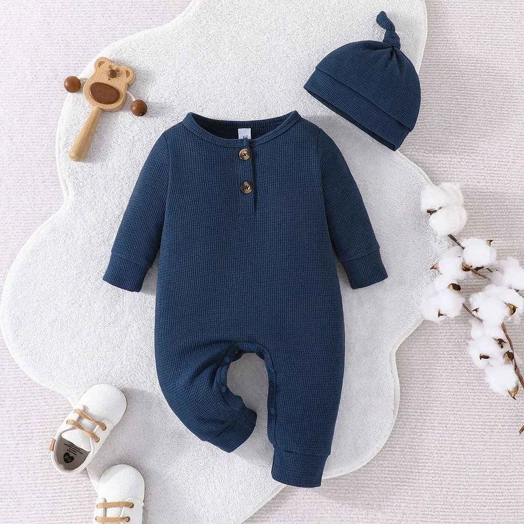 Conyson Gift Hat Set Baby Unisex Boy Girl Newborn Onesies Romper Toddler Cotton Clothing Infant Long Sleeve Tiny Button Jumpsuit