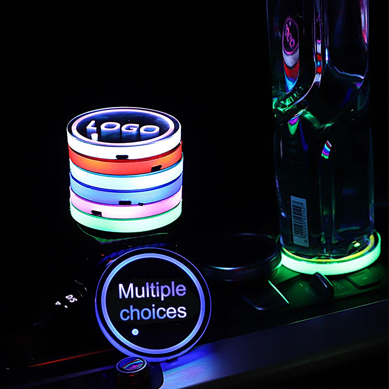 RGB Colorful LED Cup Coaster Pad Lamp Waterproof Car Cup Holder Mat Lights Custom for Chevrolet cruze colorado CR2032 Trailblaze
