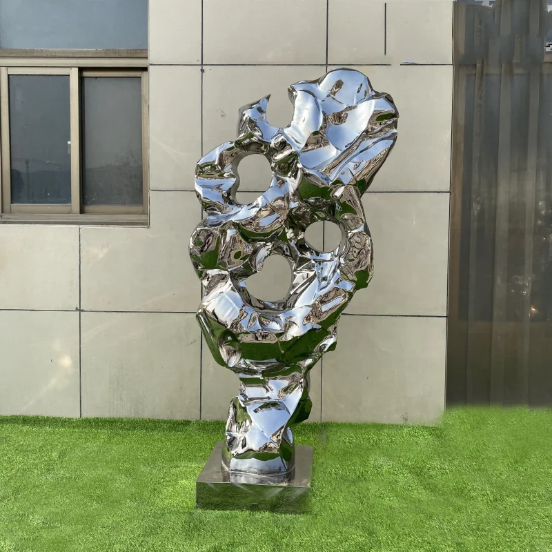 Customized Large Stainless Steel Stone Sculpture Lake Stainless Steel spindrift Sculpture For Garden Fountain Yard Decoration