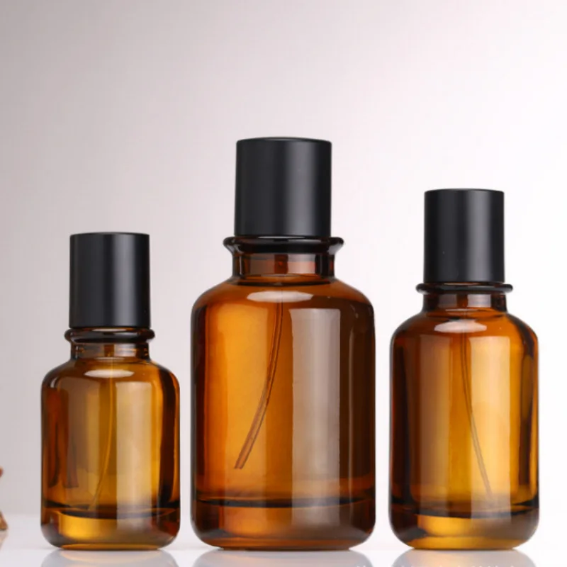 Wholesale Perfume Packaging Bottle 30ml 50ml 100ml Brown Crimp Glass Bottle With Marble Stone Ball Lid For Woman