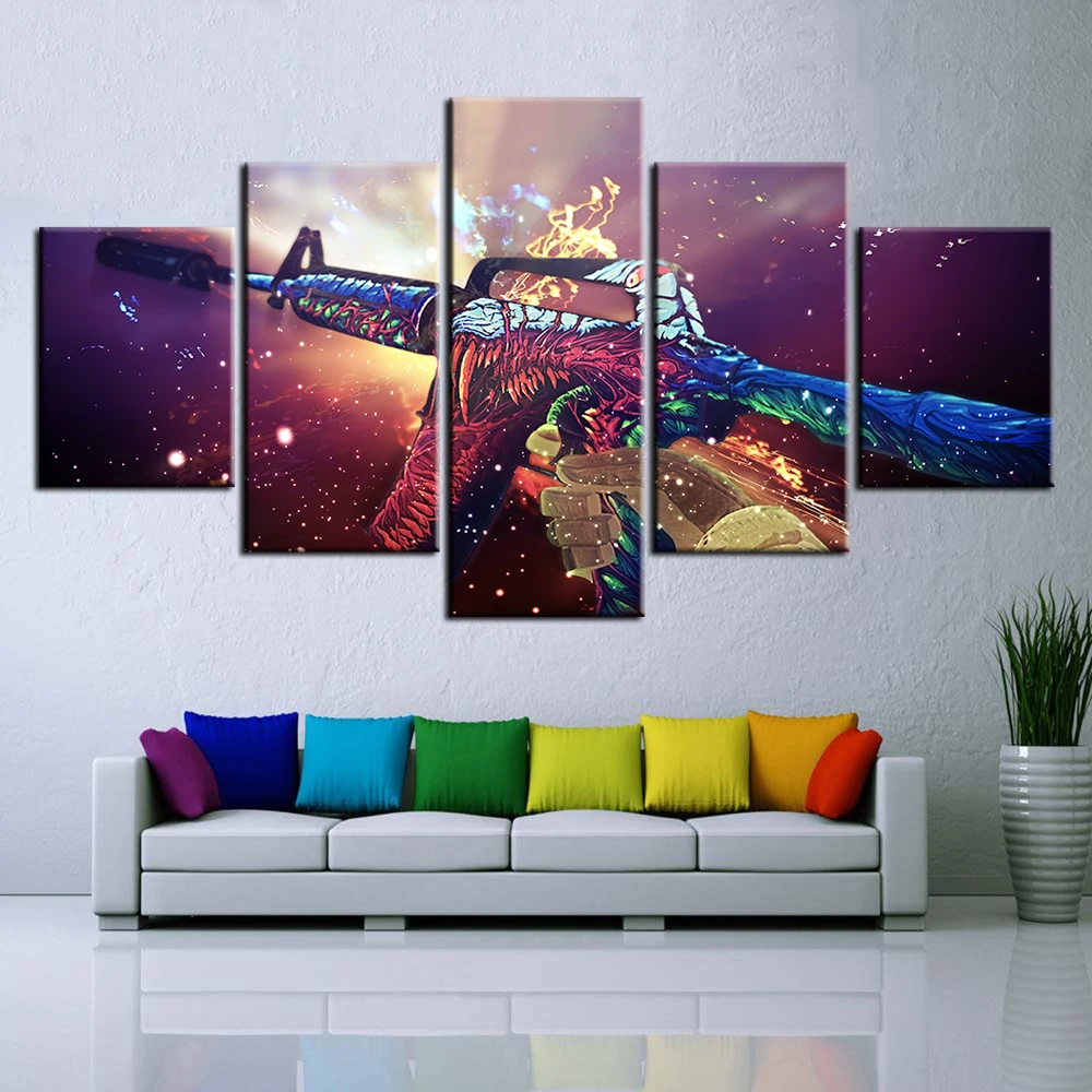 5 Pieces Game Poster Fantasy Art Gun Oil Painting CSGO Canvas Artwork Wallpaper Stickers Living Room Decor Wall Decor Murals