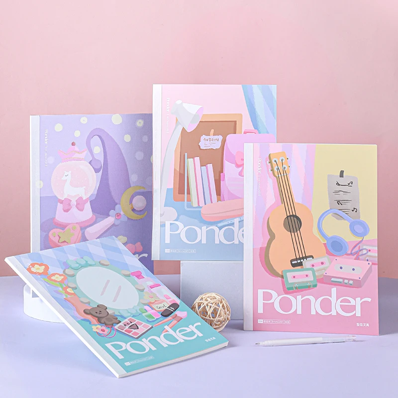 Custom A5 B5 Glue Binding Note book 40 sheets 230gsm Cover With Rainbow Spine 70gsm Ruled Lined Paper Composition Book