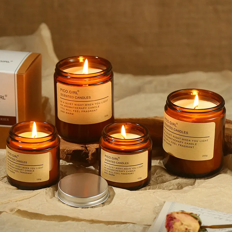 Wholesale Amber Color Scented Candle Luxury Romantic Birthday Gifts  Long Lasting Soy Wax Smokeless  Aroma Candles in Glass Tin