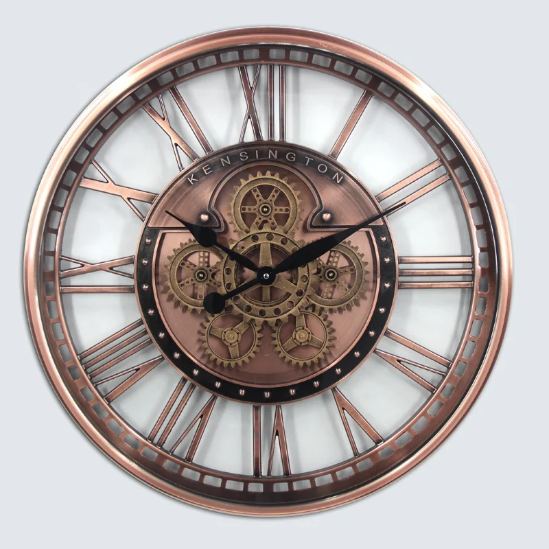 
28inch 70cm 2021 New Hot Sale Metal extra large round moving gears wall clock with glass face cover For Home Decoration 