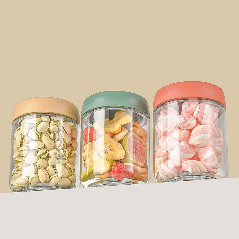 Wholesale empty stackable custom logo glass storage jar with plastic lid for food honey