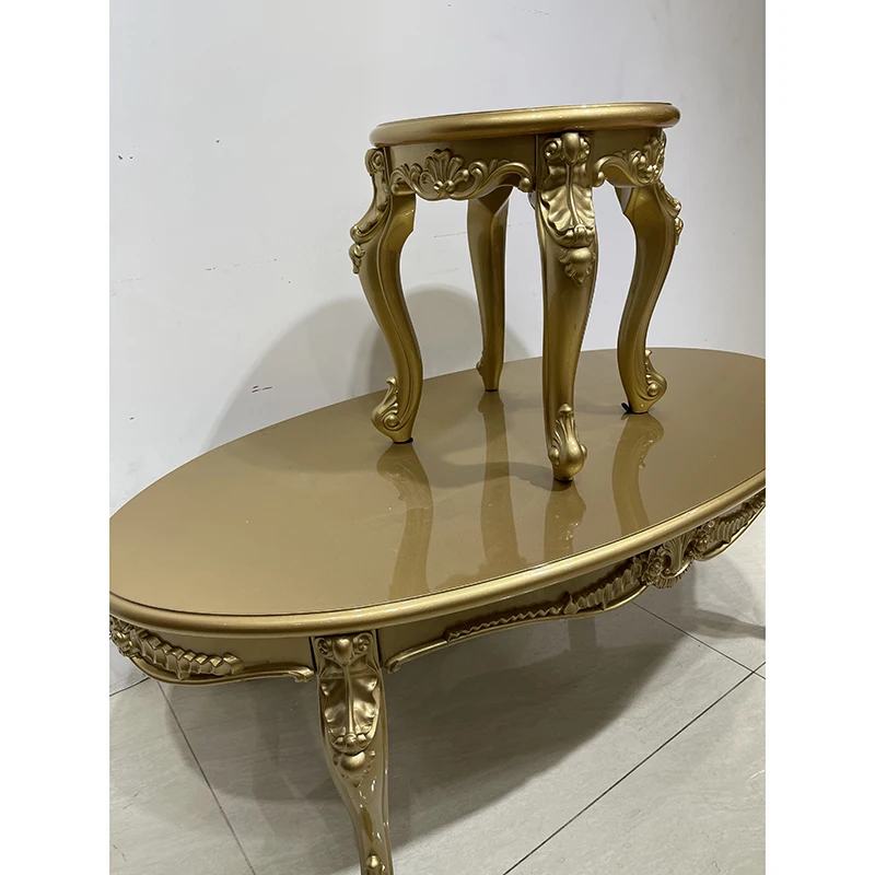 Luxury Style Furniture Small Dining Table Gold Carved Design Round Coffee Table