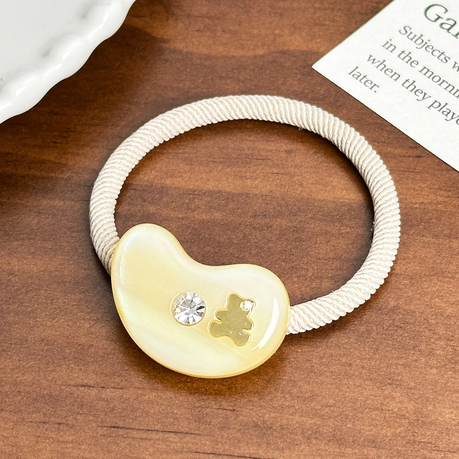 Acetate Duckbill Clip Golden Bear Diamond Hair Ties Rubber Band No Damage