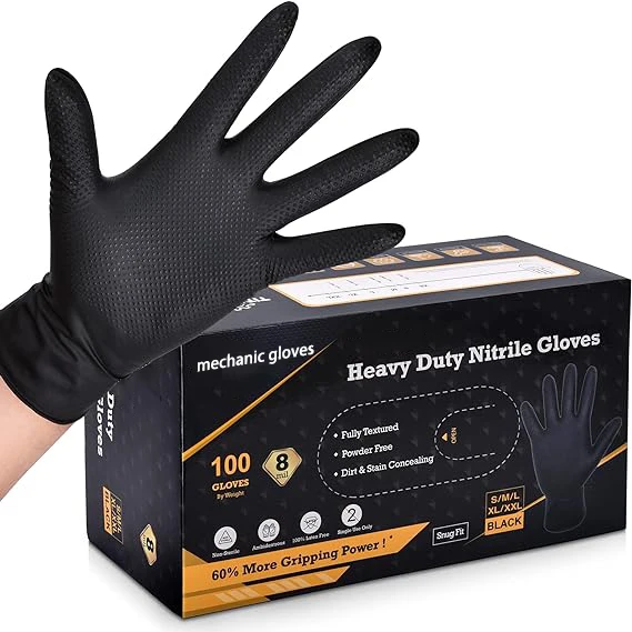 Custom Disposable Black Orange Glove Mechanical Industrial Grip Thick Diamond Pattern Rubber Hand Diamond Nitrile Gloves