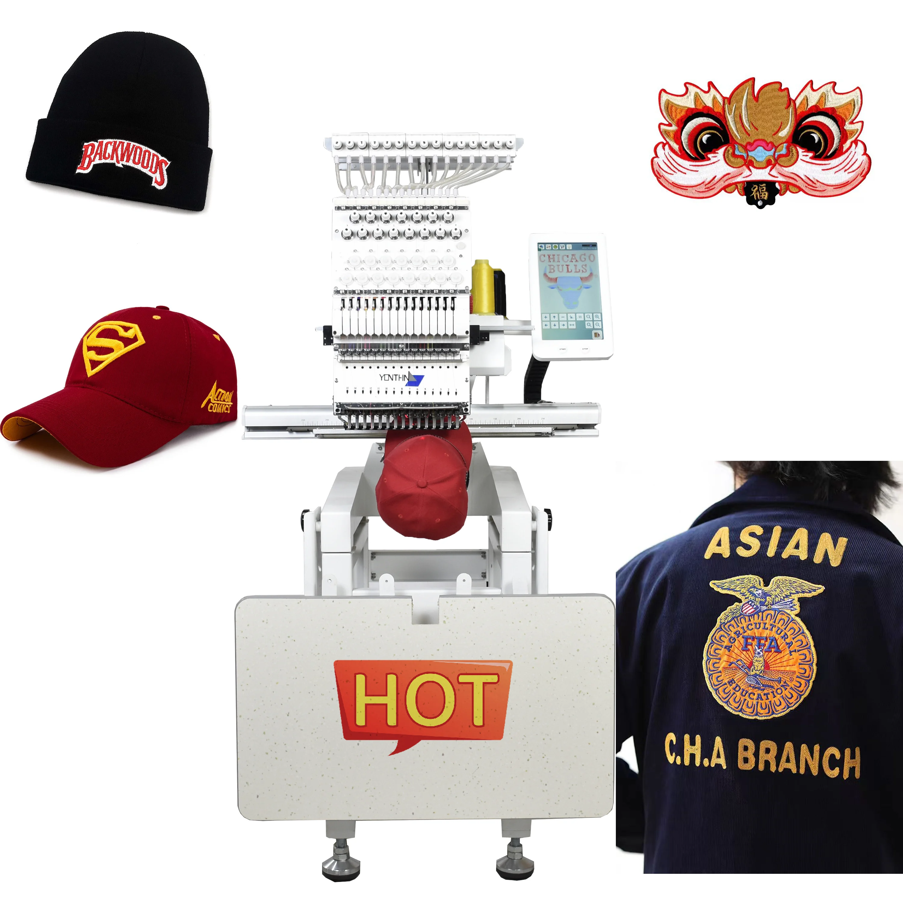 Yonthin easy to Operate cheap chinese YX-M1501 1head hat garments flat shoes sock embroidery machines for baseball caps sale