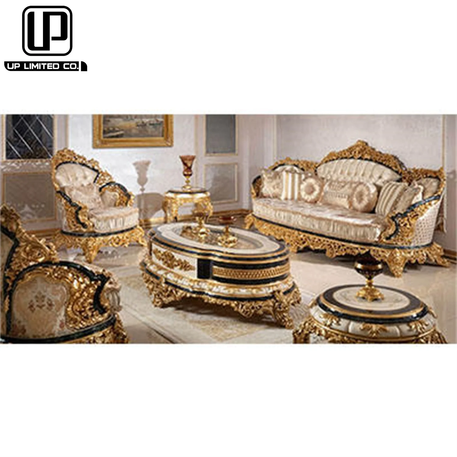 Wholesale Best Quality Best Beautiful European Style Royal Antique Oak Wood Carving Leather Sofas Set