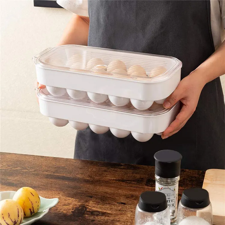 16 Pieces White Refrigerator Egg Storage Box Clear Egg Container Tray Plastic