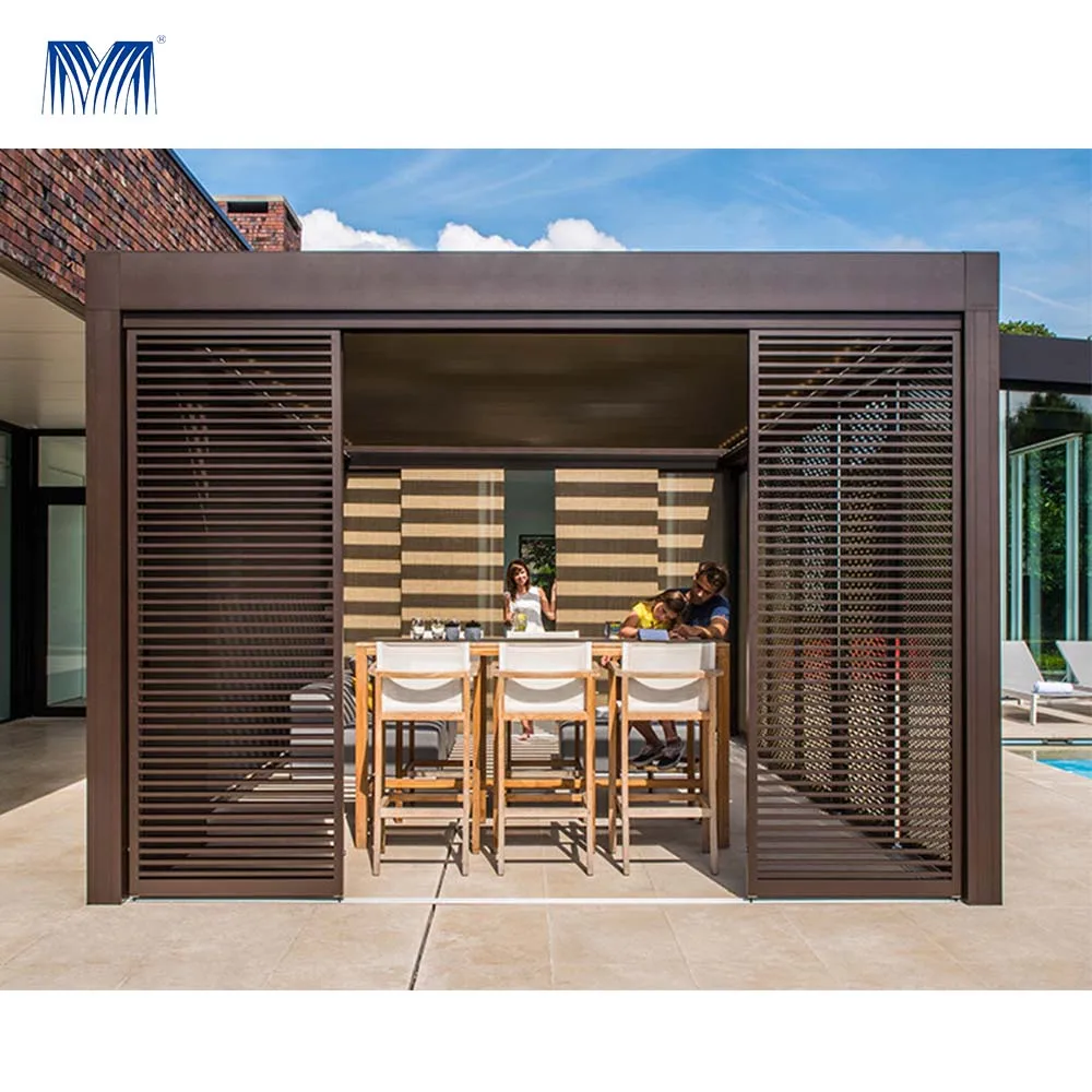 5x5 4x4 strong wind resistant waterproof gazebo motorised outdoor modern aluminium louvre roof bioclimatic pergola for sunshade