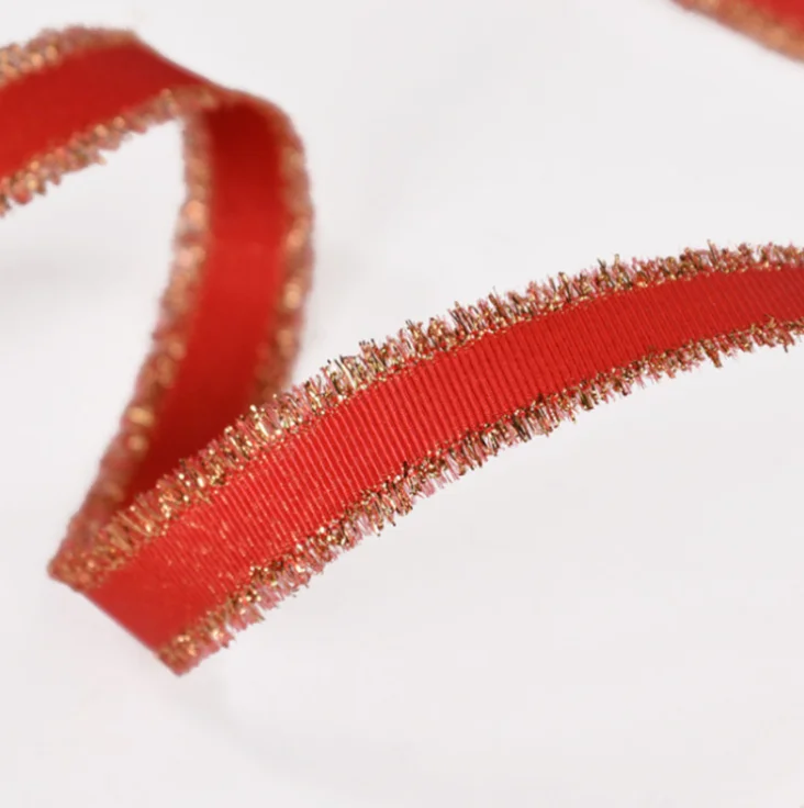 OKAY Wholesale 16mm Polyester Grosgrain Ribbon Fringe Raw Edge Ribbon for Garment Accessory with Silver RIBBONS Double Face