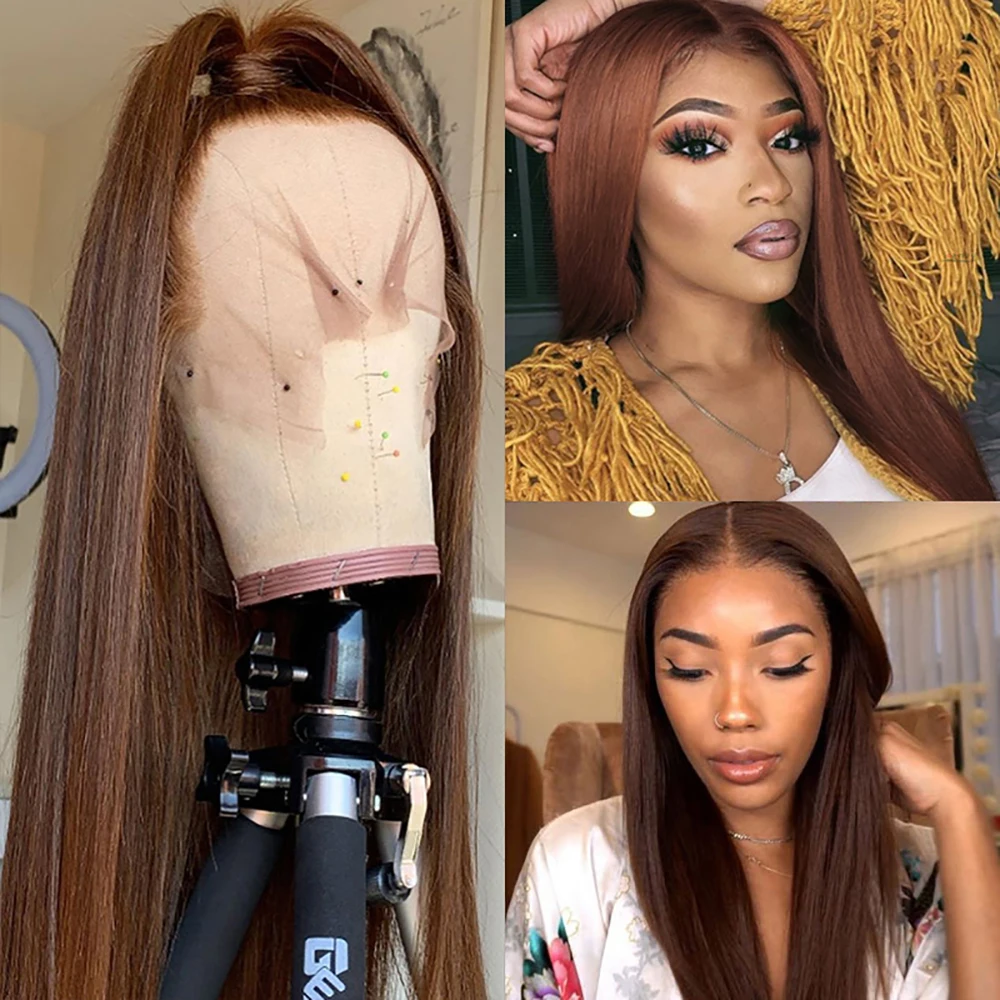 GD Lace Front #4 Color Straight Bob Human Hair Wigs,Middle Part 8-16 inch Brown Bob Wigs,Wholesale Lace Front #4 Brown Bob Wigs