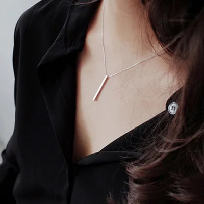 Tonglin 925 sterling silver Japanese and Korean style simple geometric square bar silver necklace jewelry For Women