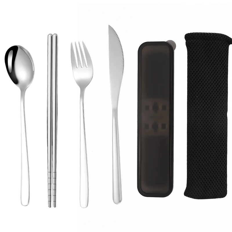 Portable Stainless Steel Cutlery Knife Fork Spoon Chopsticks Straw Travel Camping Flatware Set