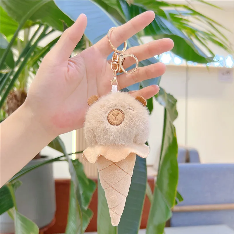 Creative 14CM Ice Cream Capybara Plush Dol keychain Toys Food Keychain kawaii Soft Stuffed plush toy Bag charm Pompom keychain