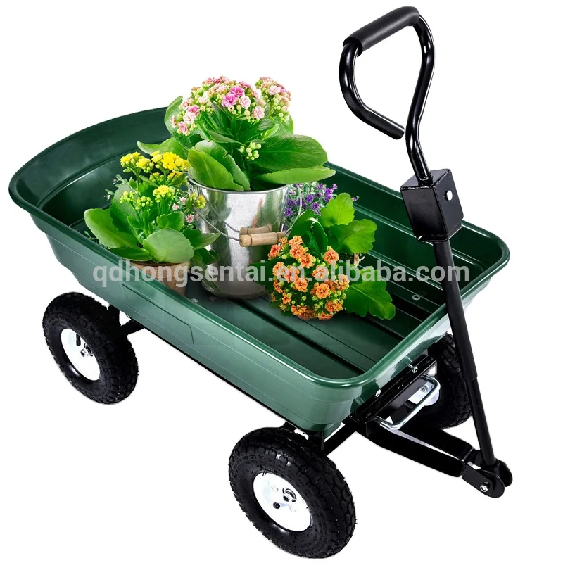 75L 125L 4 wheel heavy duty poly plastic tray dump garden carts
