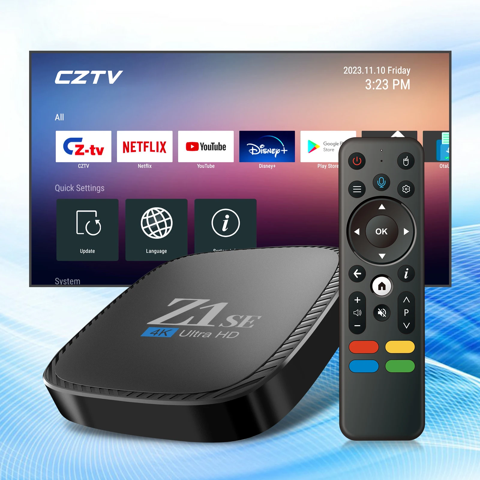 NEW smart tv Z1 SE ATV UI Android 10.0 OS 4K TV BoxH313 2gb 16gb dual wifi tv box with Voice Remote Control