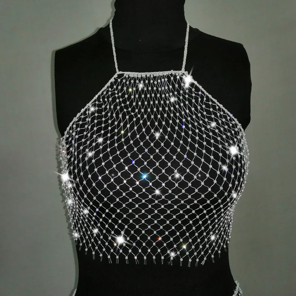 glitter blouse  fine mesh vest dress drill rhinestone dress nightclub suits