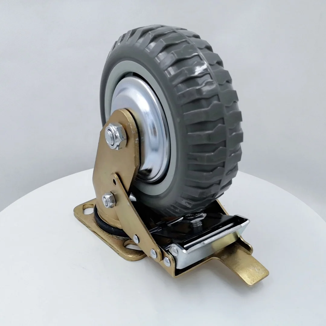 New Arrival 150mm New Design Metal Dust Cover Castors PU Wheel Terrain Casters Brake