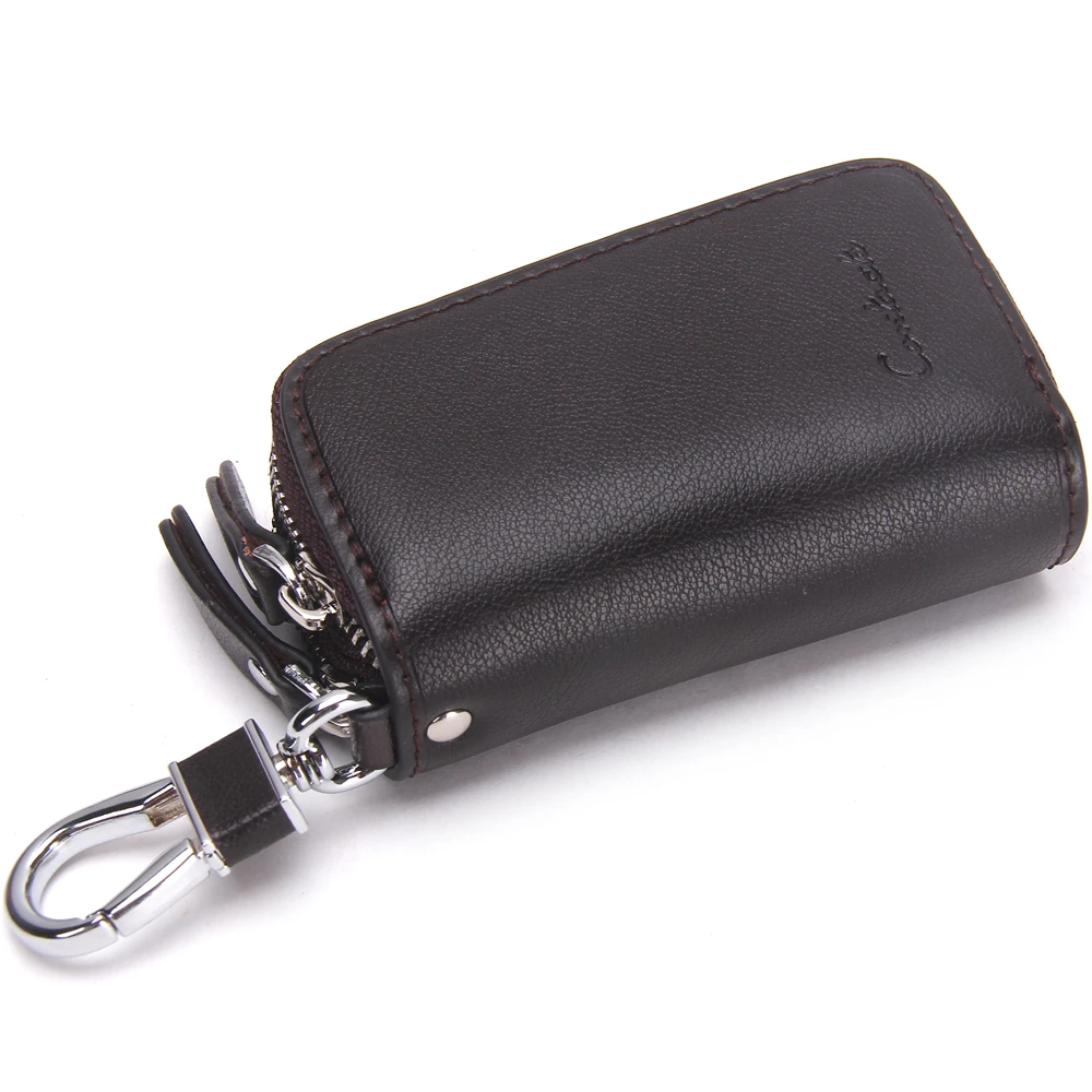 design your own logo wholesale New Double Zip Men Genuine Cow Leather car key case holder key chain wallet Car Key Wallets