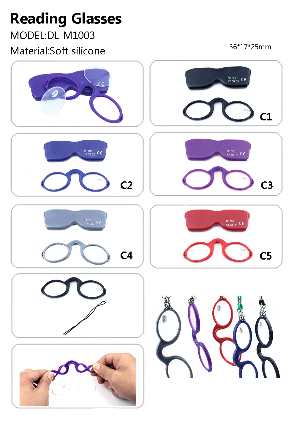 DILICN Thin Readers Mini Folding Reading Glasses Without Arms  Anti Slip Nose Clip Silicone Reading Glasses