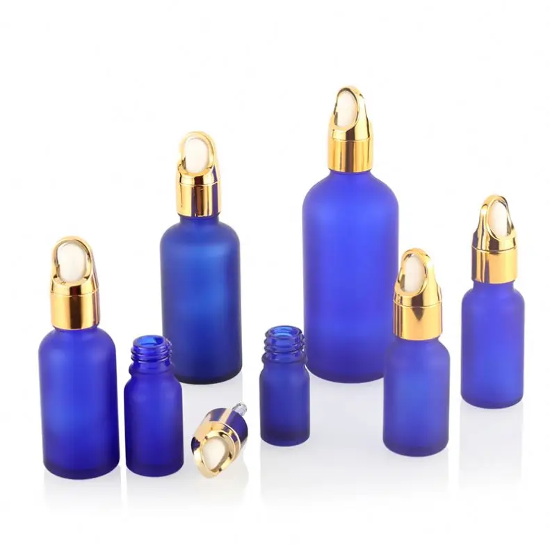 New design style glass dropper refined oil bottle 15 ml 20 ml 3 ml 50 ml blue frosted cosmetics filled bottle