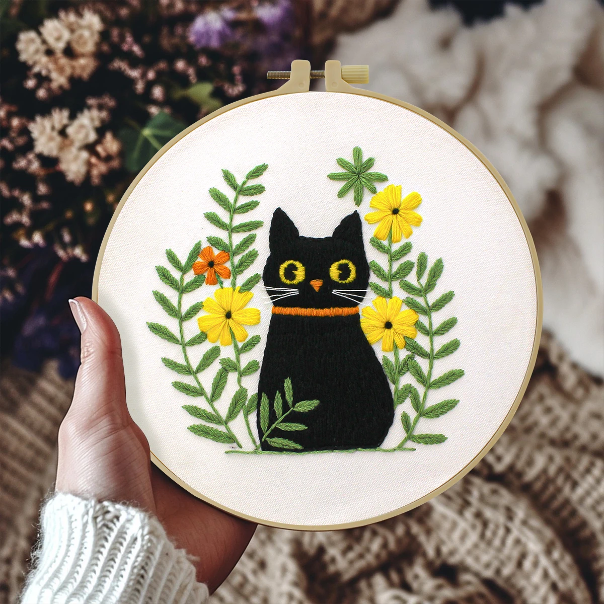 New Diy Flower cat animal Pattern Embroidery Kit For Beginners Semi-finished Hand-made Embroidery Set Textile Crafts