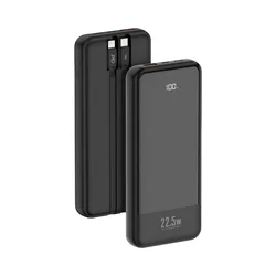 FONENG brand led display showing 10000mAh capacity power bank 22.5W fast charging slim body power bank buiding with cables