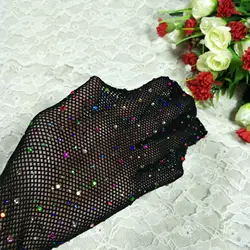 Женские ажурные блестящие сетчатые колготки со стразами