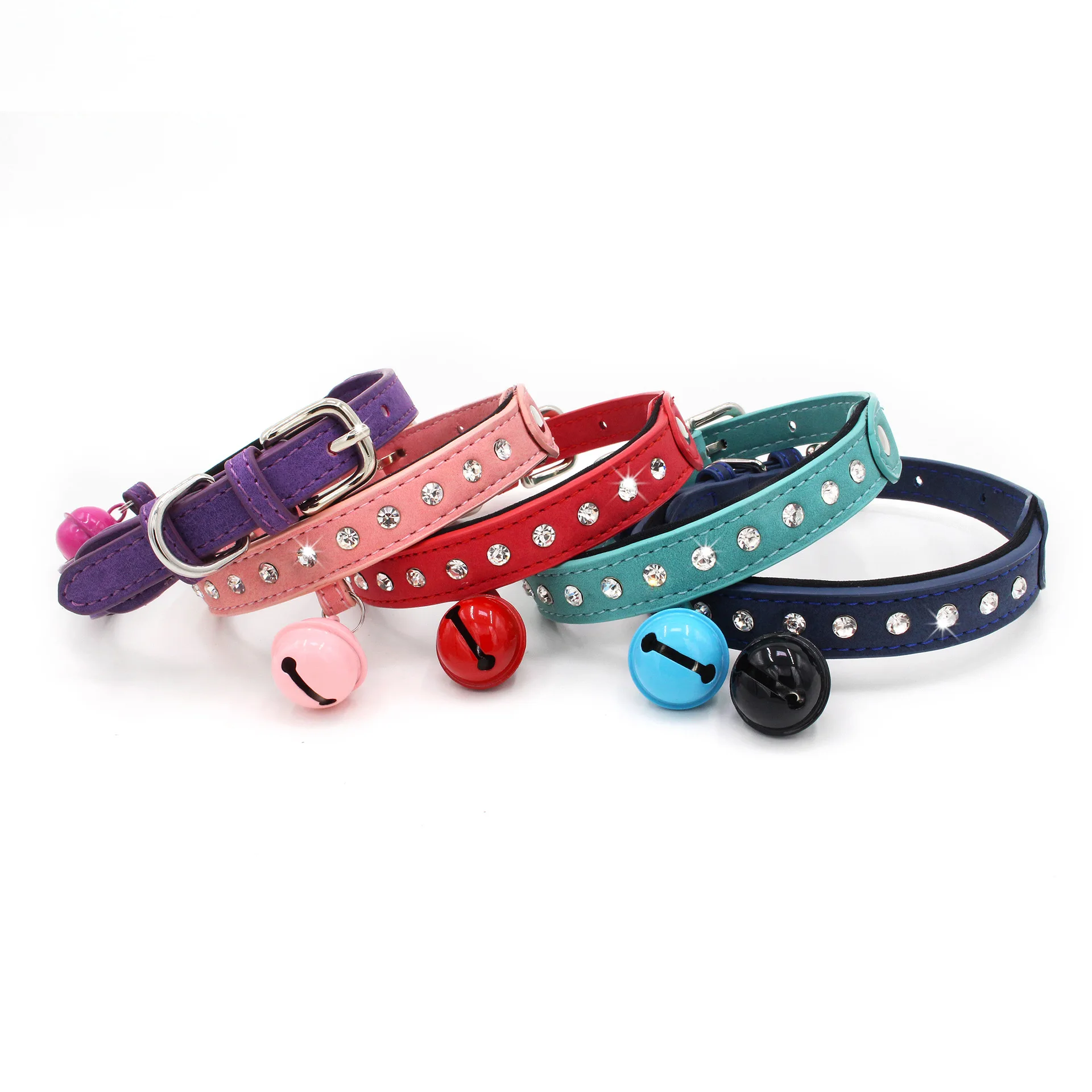 diamantes para collares de perros LeatherDiamond Pet Collar Adjusting Neoprene Padded Dog Pet Collar With Bell