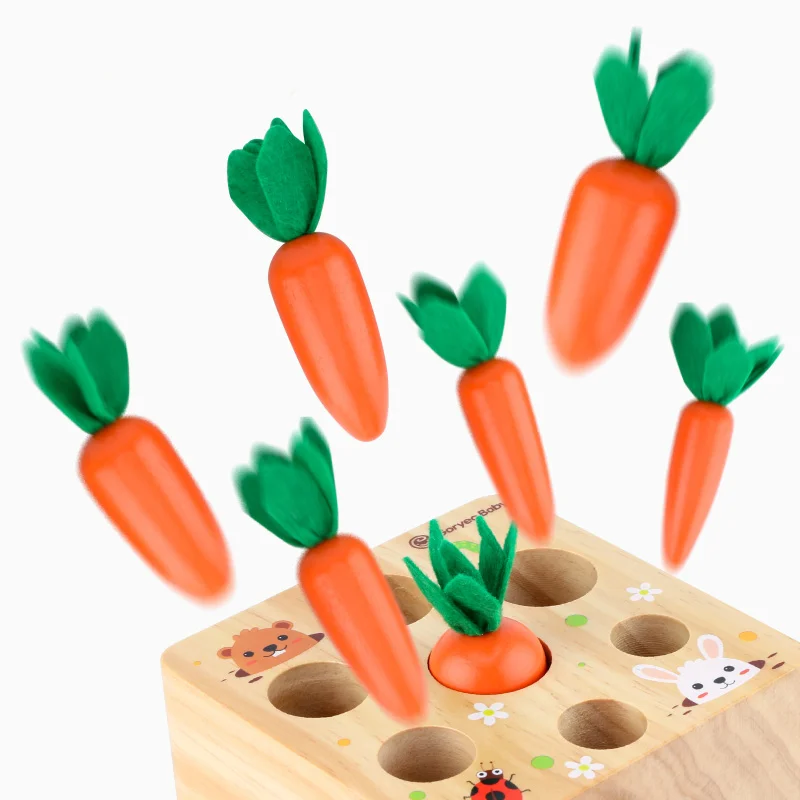 Wooden  Early Educational Montessori Kids Block Puzzle Set Pulling Radish Game Toys Puzzle Carrots