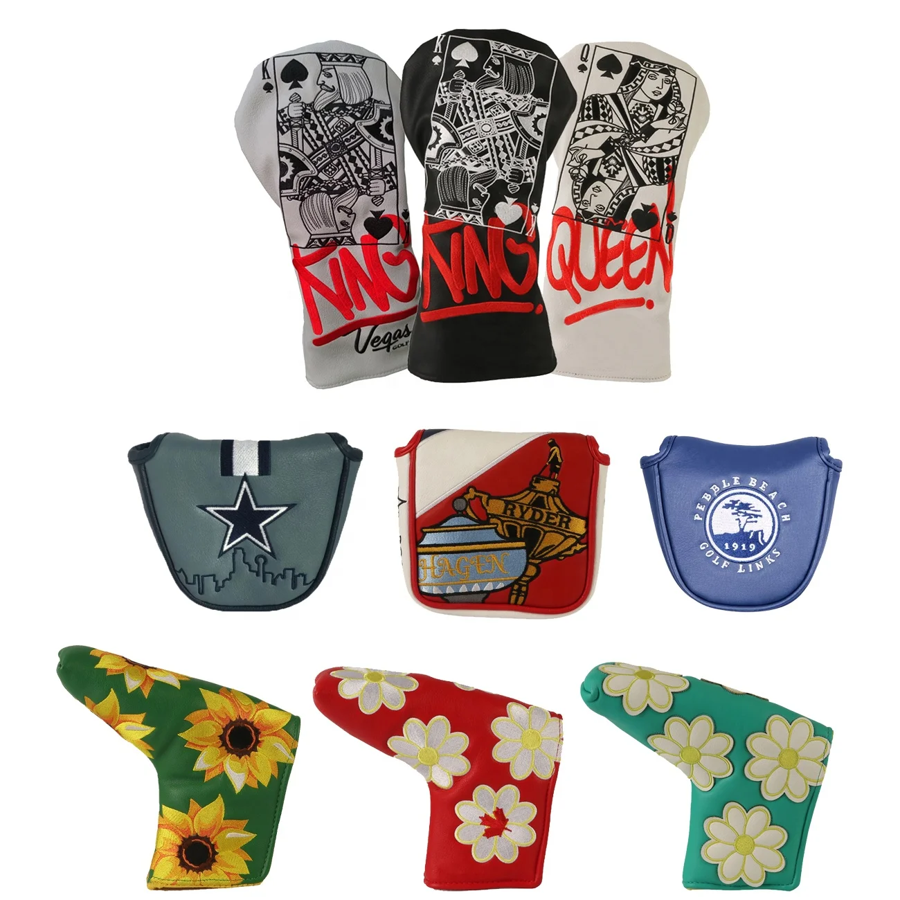 Pu leather golf driver headcover custom design golf headcovers embroidered logo golf club head covers