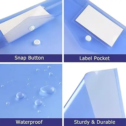 Clear Document Folders Plastic Envelopes Poly File Envelopes with Label Pocket and Snap Button
