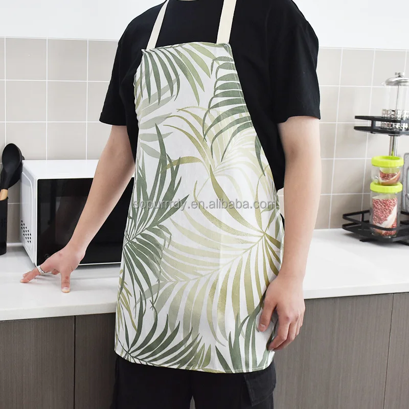 Custom Design Print Logo Christmas Halloween Beige Full Printing Long Chef Cooking Kitchen Bib Cotton Line Apron with Pockets