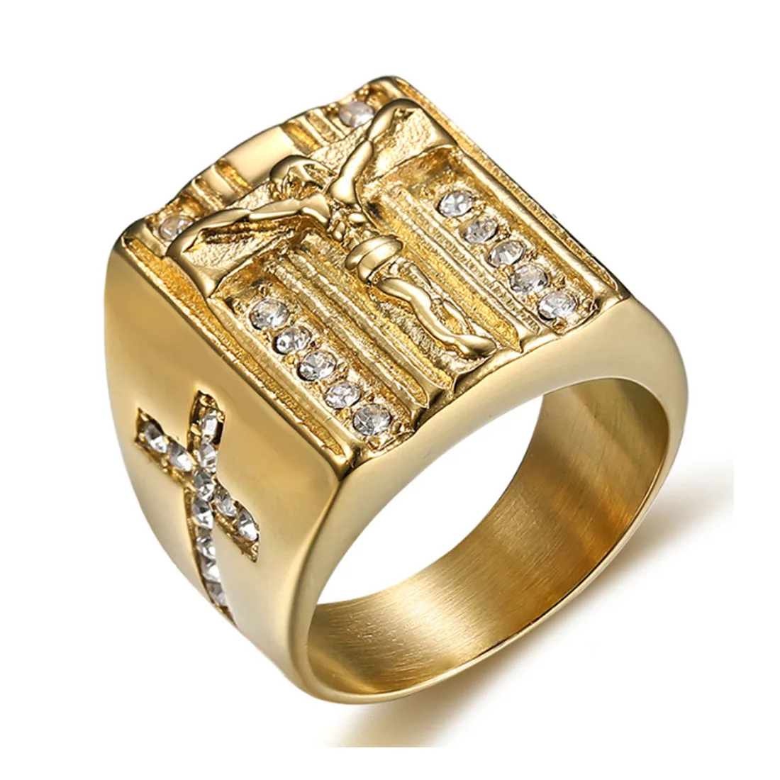 New arrival american golden stainless steel Rock hip hop full rhinestone bull head jewelry ring