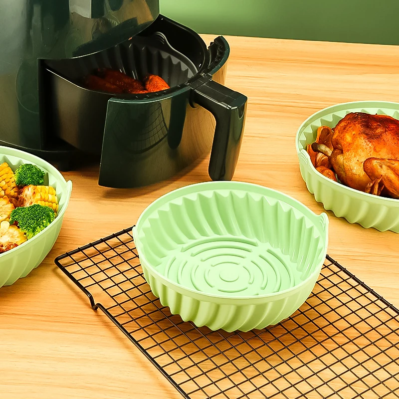 Silicone Air Fryer Liners Round 7.5inch 8.5inch Silicone Air Fryer Liners Easy Cleaning Air Fryer Silicone Pot for Oven Basket