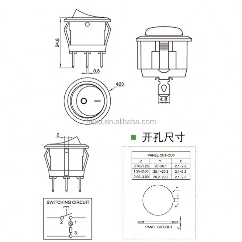 KCD1-105 20MM ON-OFF Round Rocker Toggle 6A 250VAC 10A 125VAC Plastic Push Button Switch 2pin 3pin 2Position 3Position