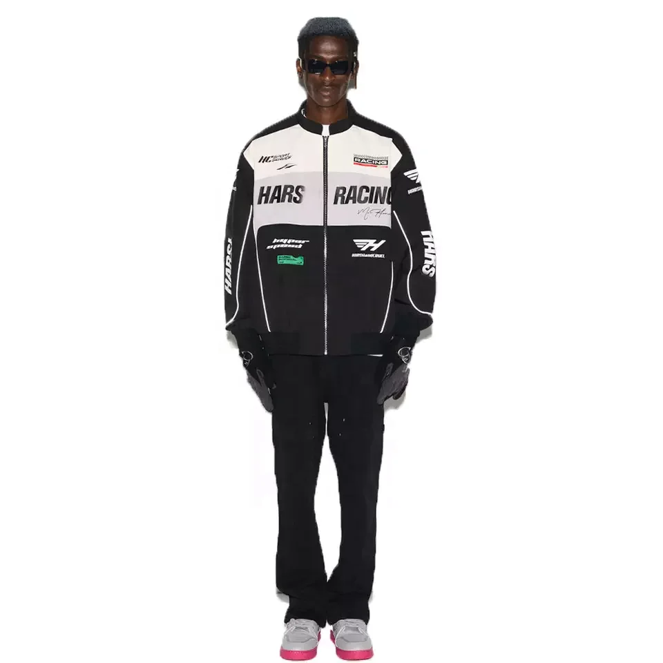 Custom Outdoor Jackets Tactical Soft Shell Jacket American Retro Motorcycle Stand Collar Windproof Oversize Racing Suit Jackets