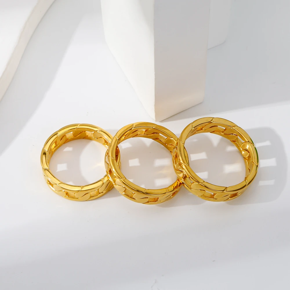 Hongtong Stainless Steel D1-19 Cuban Chain Design Hot Sale Wholesale Temperament Women Jewelry Rings