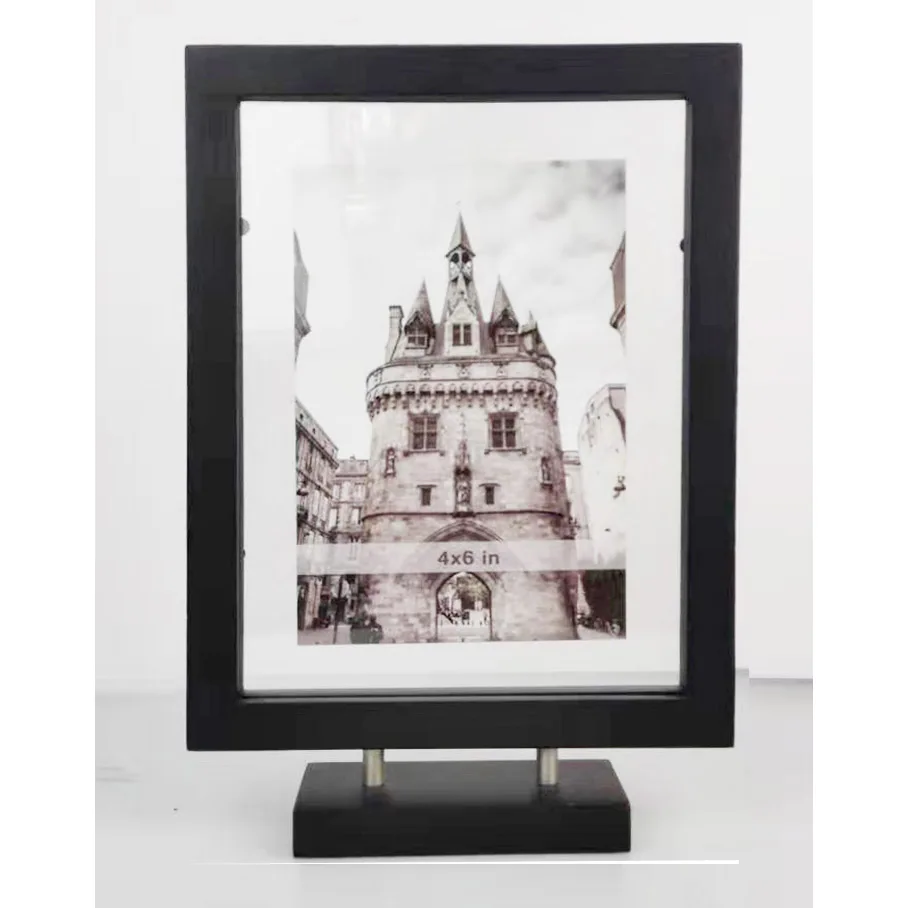
Black wood base float glass frame for table top 