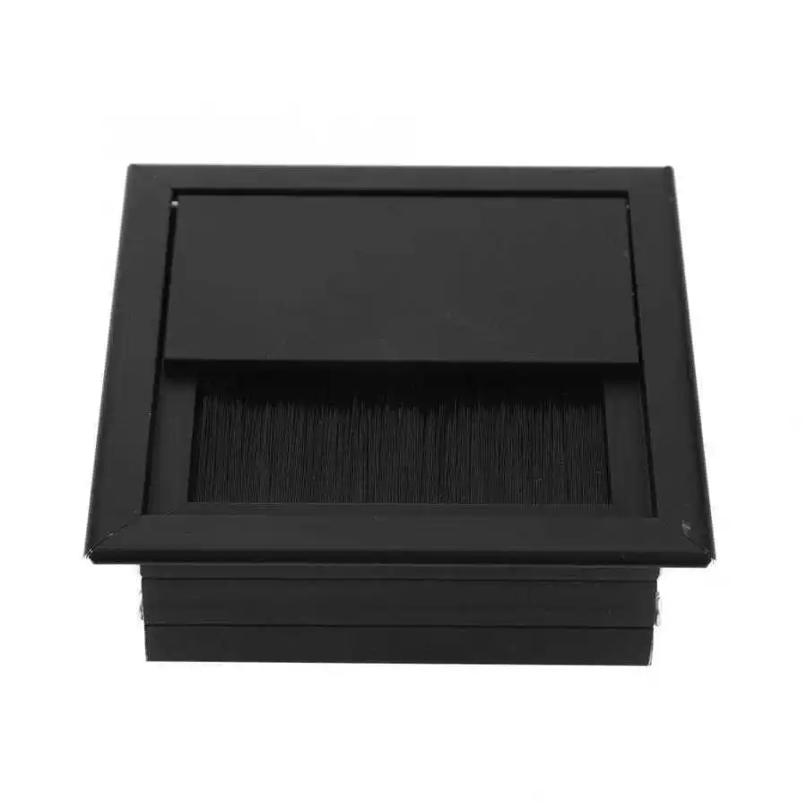 8x8cm Computer Table Desk Rectangle Aluminum Alloy Wire Cable Grommet Hole Cover Outlet Port Line Box With Brush