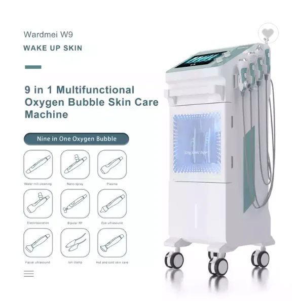 Multifunction 9 handles oxygen bubble Skin care facial Care Equipment Face Lifting face oxygen injector Bio spa Beauty Machine