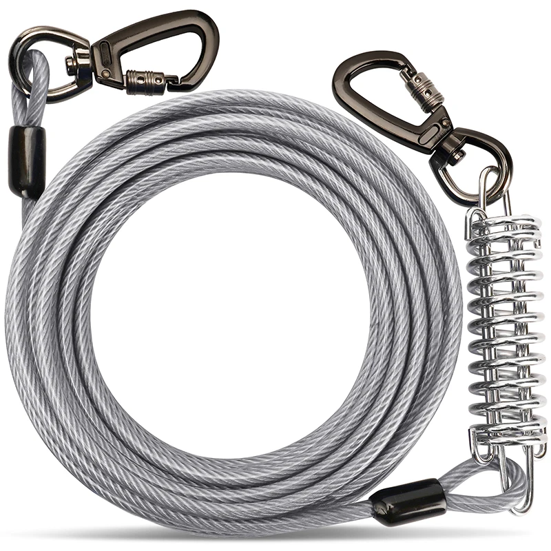 Livepetsme High quality PVC coated steel core dog tie out cable with durable spring For yard pet leashes cable
