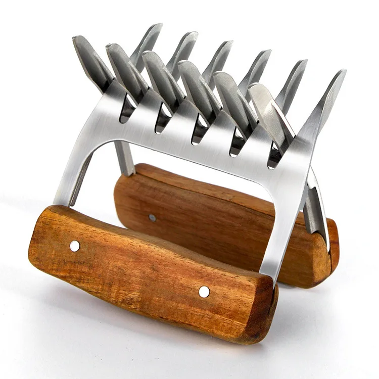 Stainless Steel chicken shredding meat shredder claws Forks with Wooden Handle Bear Claws Meat Shredder Fork Claws